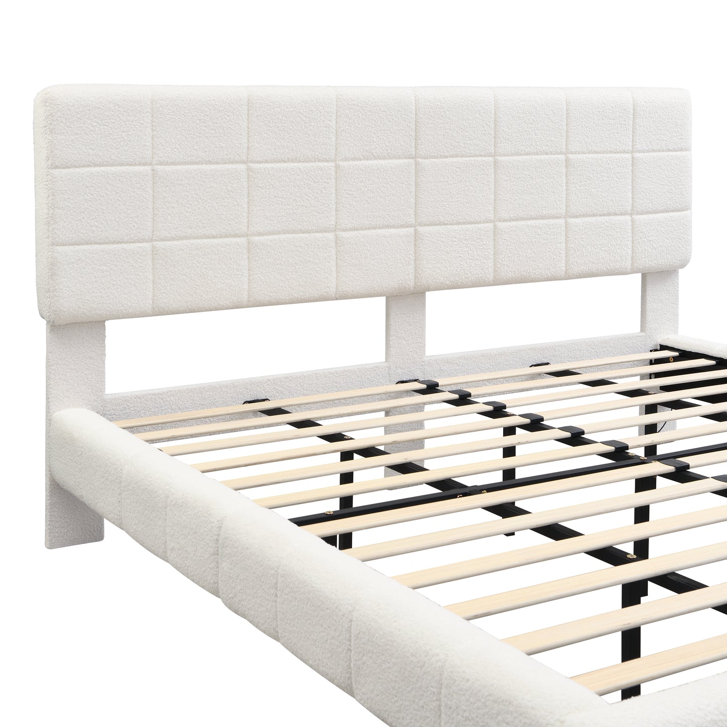 White Boucle King Bed Frame - Floating Design