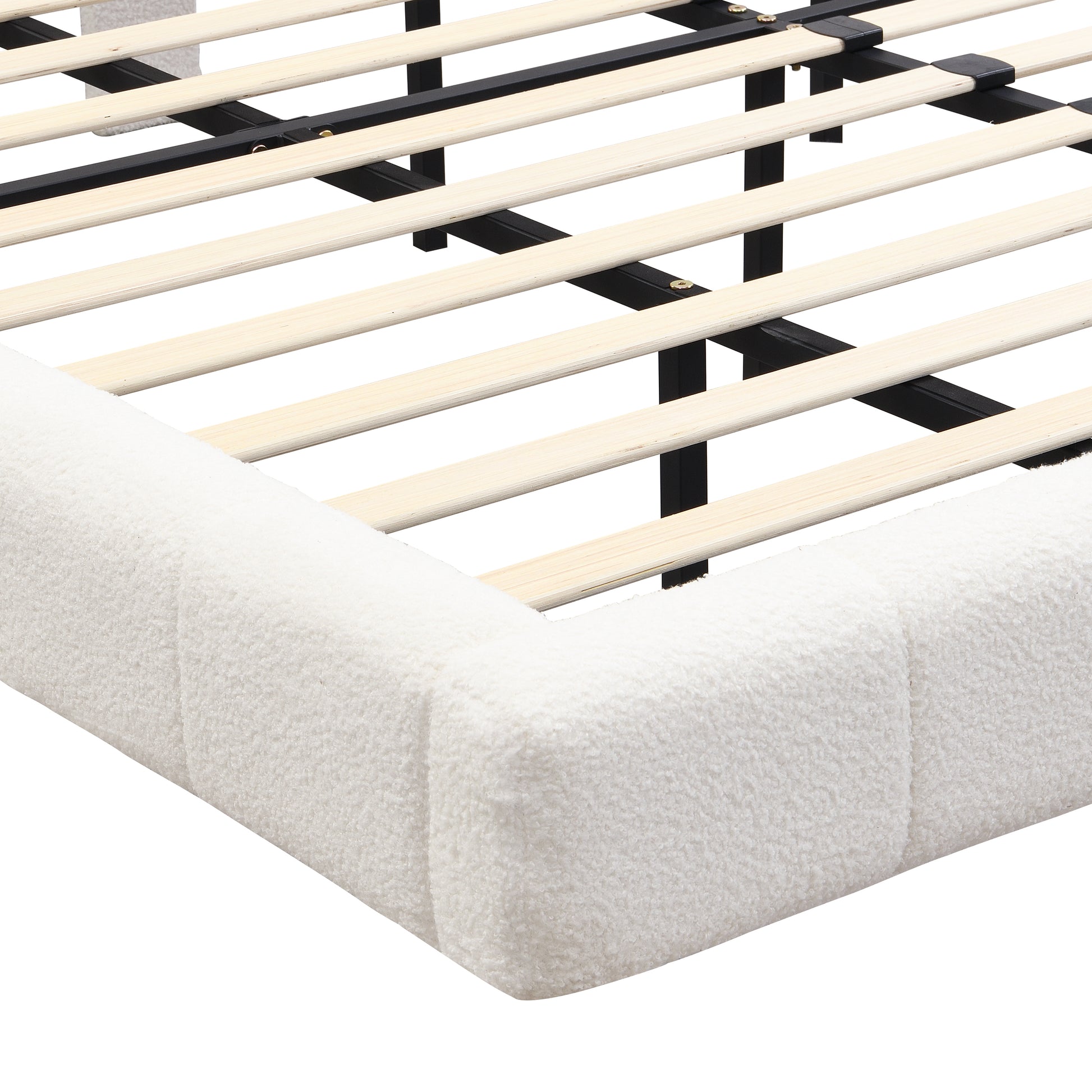 White Boucle King Bed Frame - Floating Design