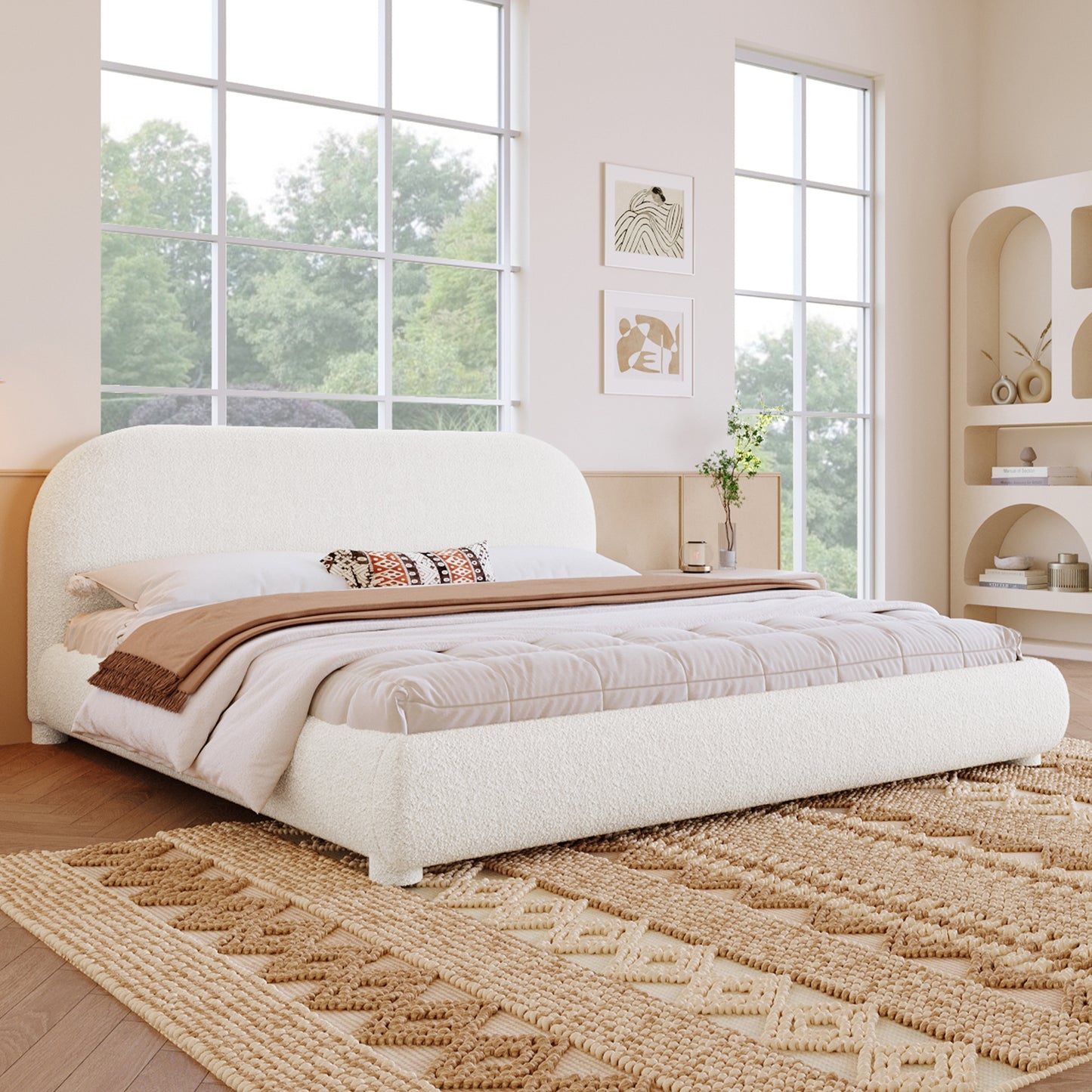 King Cream Fabric Bed Frame - Modern Bedroom Style