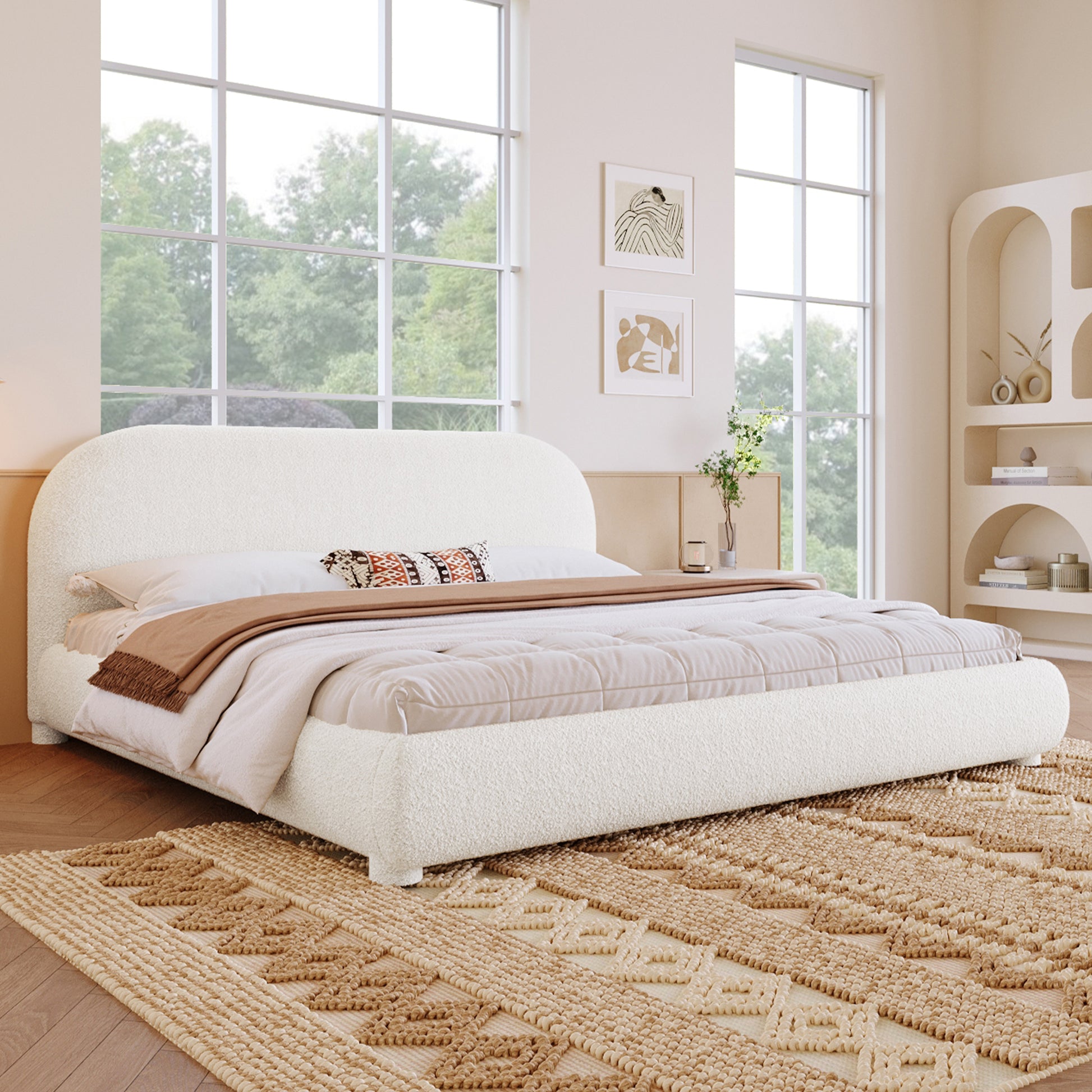 King Cream Fabric Bed Frame - Modern Bedroom Style