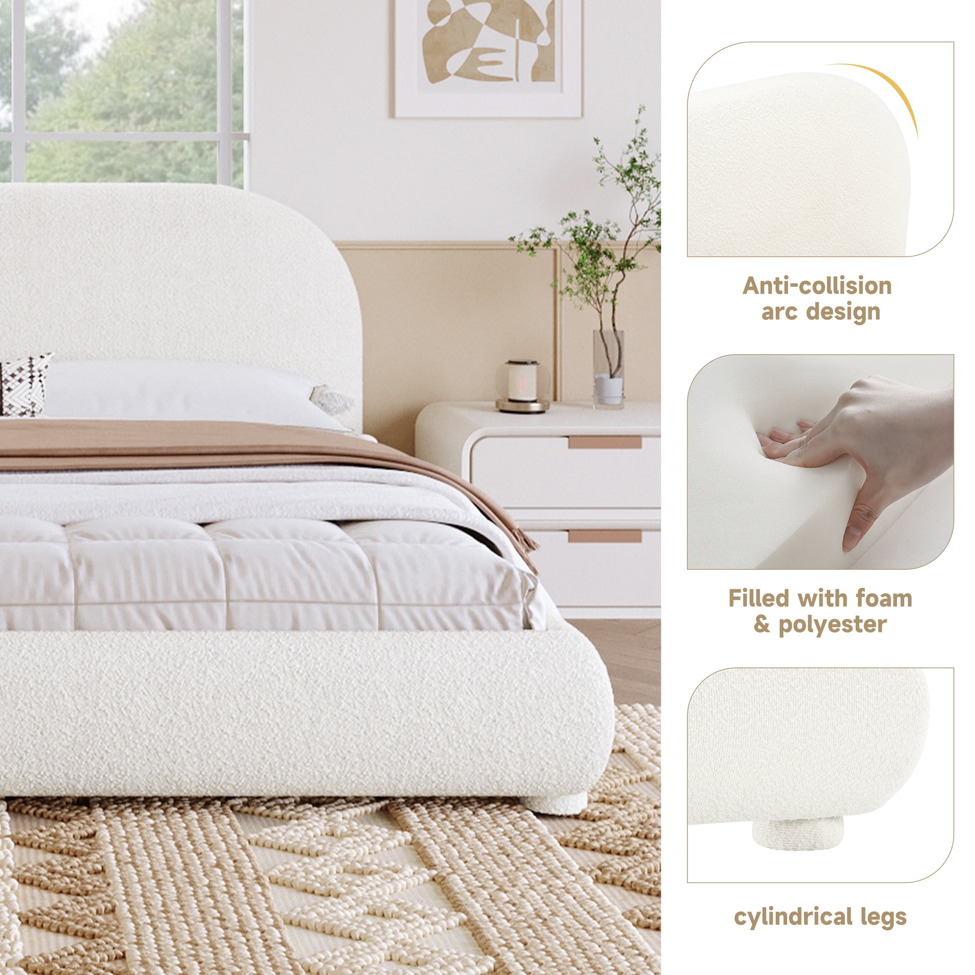 King Cream Fabric Bed Frame - Modern Bedroom Style