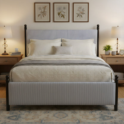 48-inch Striped Rubberwood Upholstered Bed,King