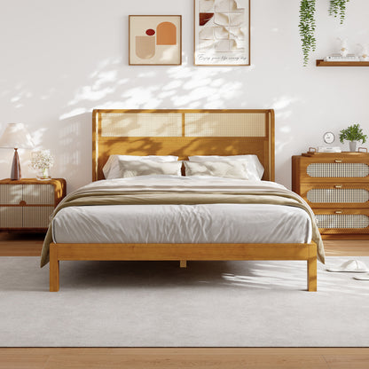 Queen Rubber Wood Platform Bed Frame - Natural Color