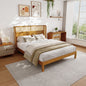 Premium Rubber Wood Platform Bed Frame, Queen Bed Frame with Headboard Included, Mid Century Modern Bed With Natural Color