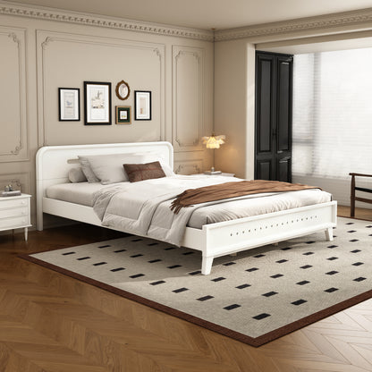 PINE SOLID WOOD QUEEN SIZE BED, SOLID AND STABLE, NO BOX SPRING NEEDED, WHITE COLOR