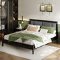 Solid Wood King Bed, Heavy Duty 600 lbs Support, No Box Spring Needed, Black Upholstered Headboard with Metal Handles