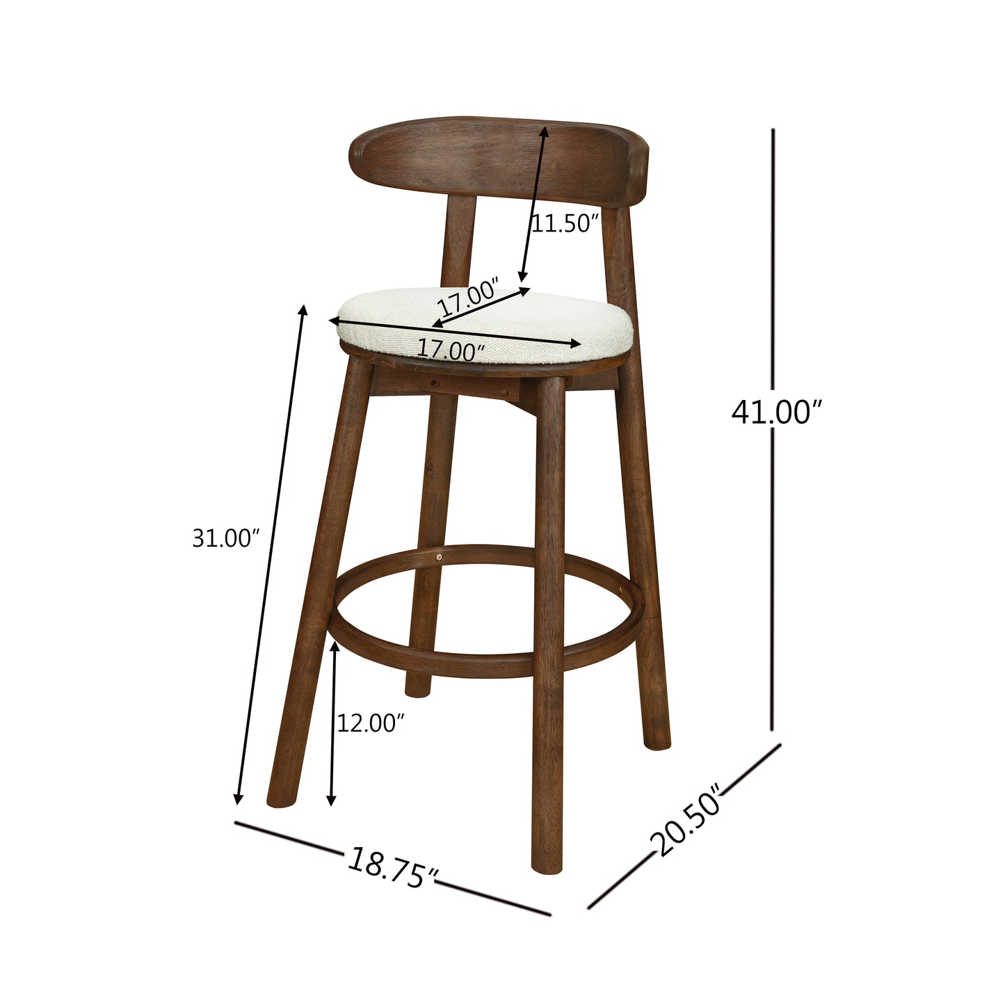 Beige Walnut Bar Stools - 41" Height Dining Stools