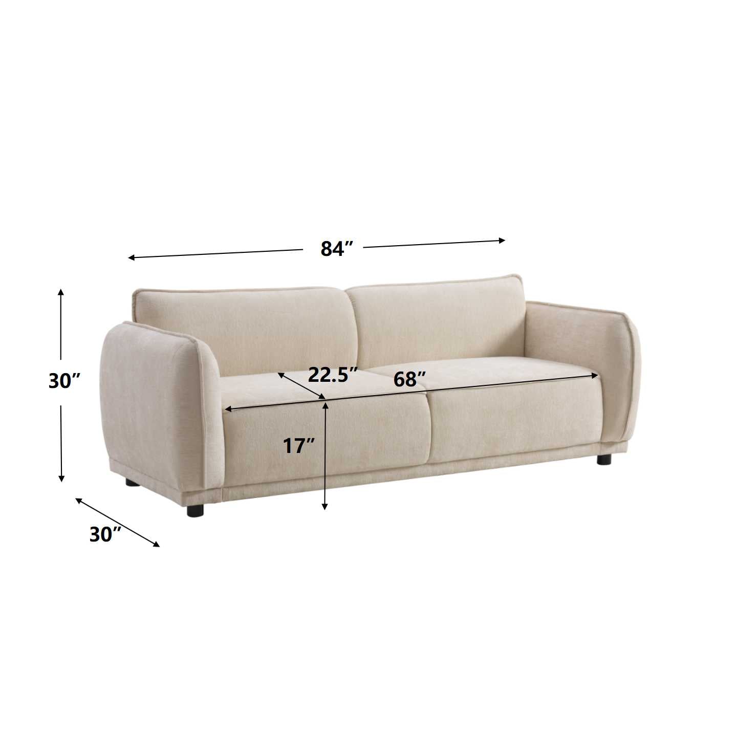 84" Beige Fabric 3 Seater Sofa - Modern Boucle Style for Living Room