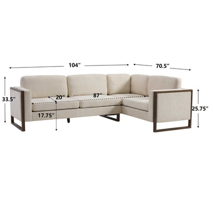 Otis 2-Piece L Shaped Sectional Sofa Beige Wood Fabric for Living Room