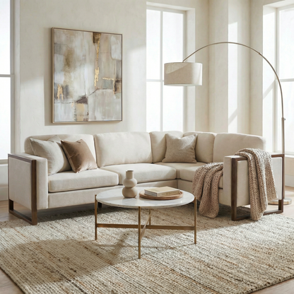 Otis 2-Piece L Shaped Sectional Sofa Beige Wood Fabric for Living Room