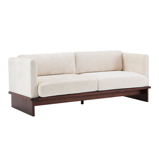 77 in. Square Arm Modern 3 Seater Boucle Sofa Upholstered Couch with Solid Wood Base, Beige