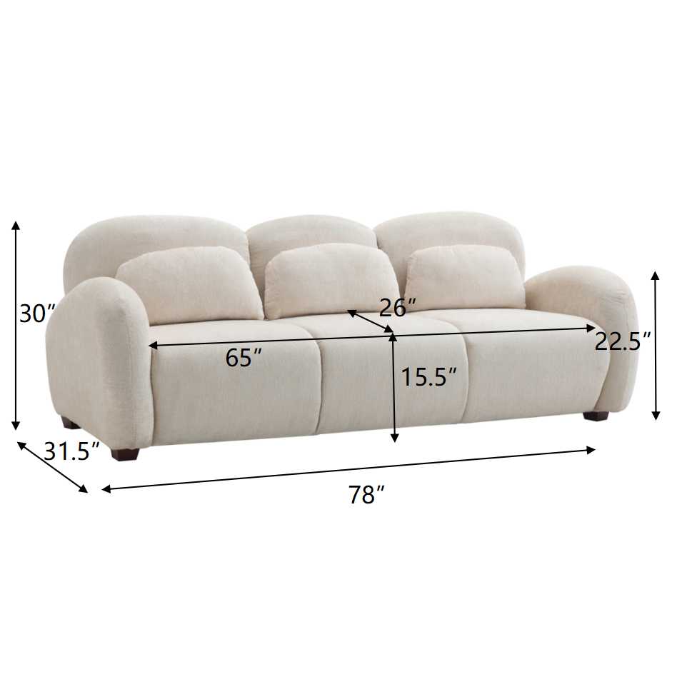 3 Seat Beige Boucle Fabric Sofa with Wooden Frame for Living Room