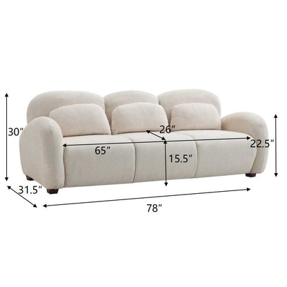 3 Seat Beige Boucle Fabric Sofa with Wooden Frame for Living Room