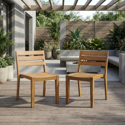 Outdoor Acacia Wood Dining Side Chair,Teak Finish (Set of 2)