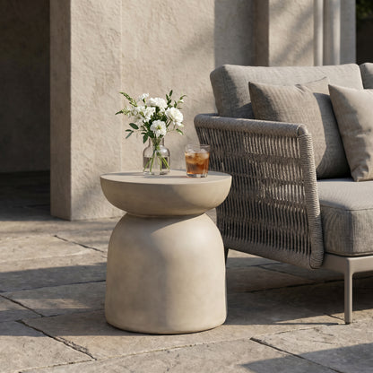 Outdoor Round Top MGO Drum Side/End Table , Living Room Accent Table,Light Grey