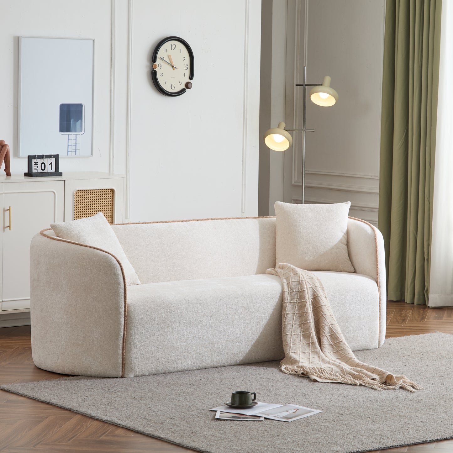 Coral 82" Curved Boucle Sofa,3-Seater,Living Rooms,Bedrooms,Apartment Office,BEIGE