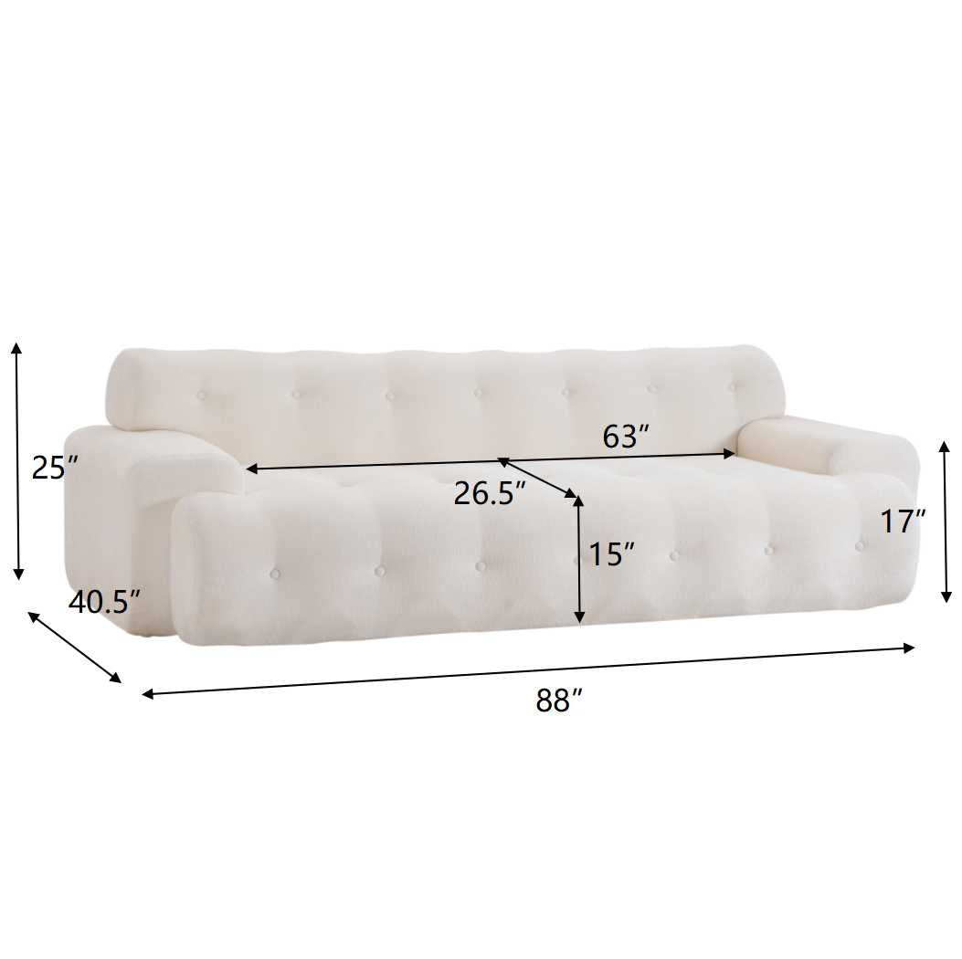 3 Seat White Chenille Sofa - 88 Inch Comfy Couch for Living Room