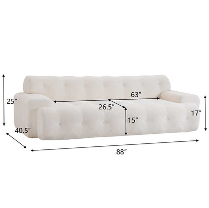3 Seat White Chenille Sofa - 88 Inch Comfy Couch for Living Room