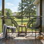 NUSA OUTDOOR PATIO WICKER CHAIR, BLACK PE RATTAN & IRON FRAME, SET OF 2
