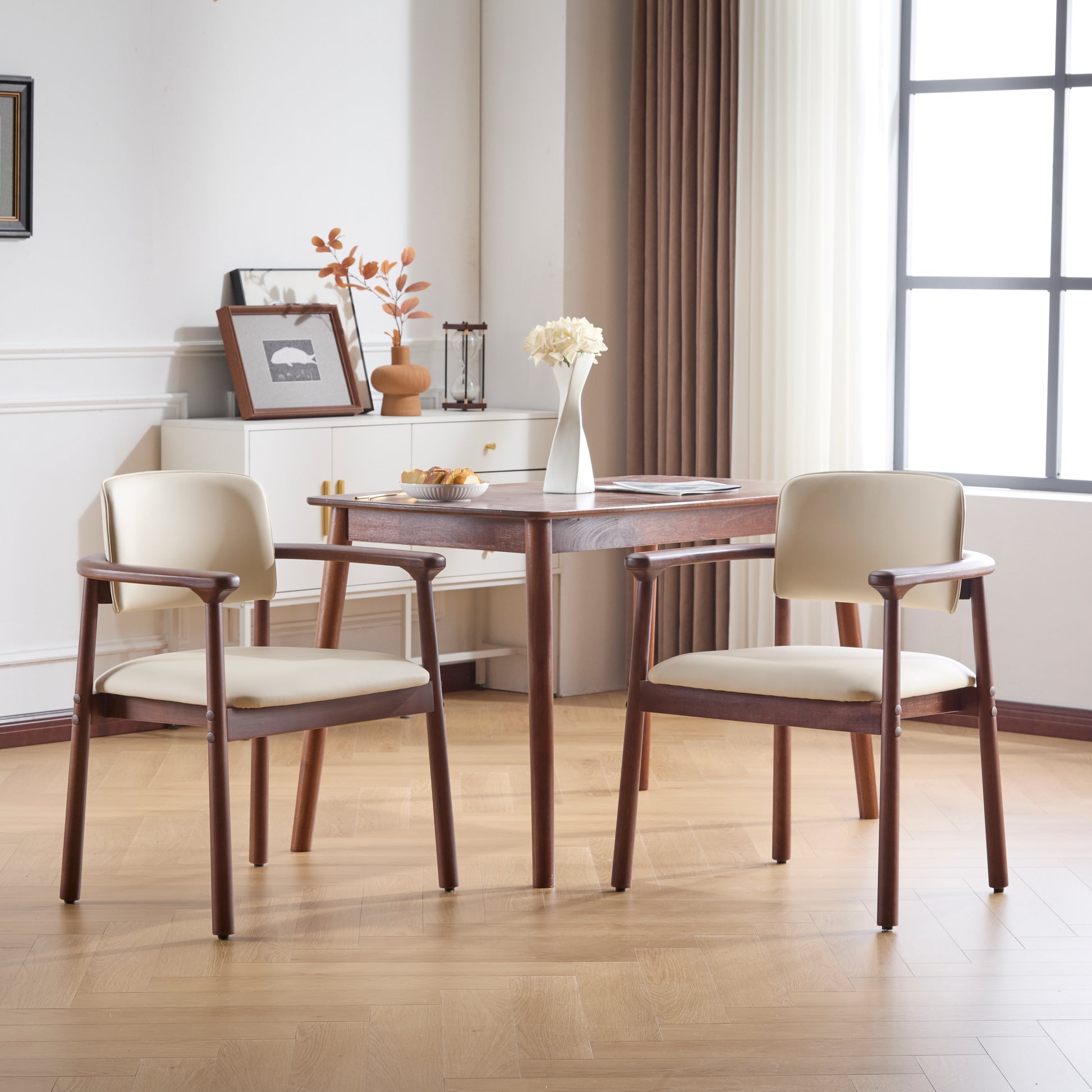 2 - Pack Dining Room Chairs, Sturdy Rubber Wood, Comfortable PU Foam Seat, Ideal for Home & Kitchen