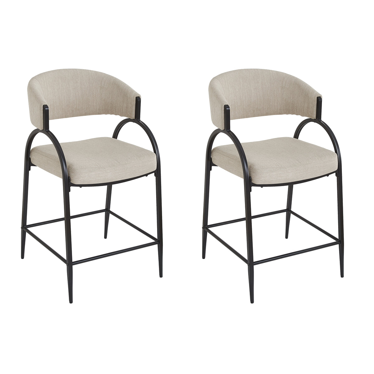 Modern Fabric Bar Stools Set of 2 with Black Metal Frame for Kitchen Dining