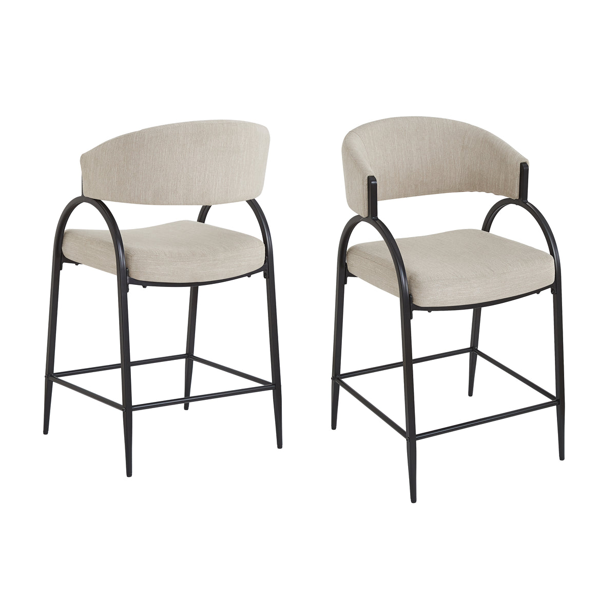 Modern Fabric Bar Stools Set of 2 with Black Metal Frame for Kitchen Dining