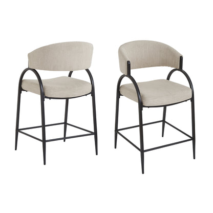 Modern Fabric Bar Stools Set of 2 with Black Metal Frame for Kitchen Dining
