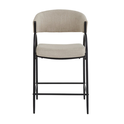 Modern Fabric Bar Stools Set of 2 with Black Metal Frame for Kitchen Dining