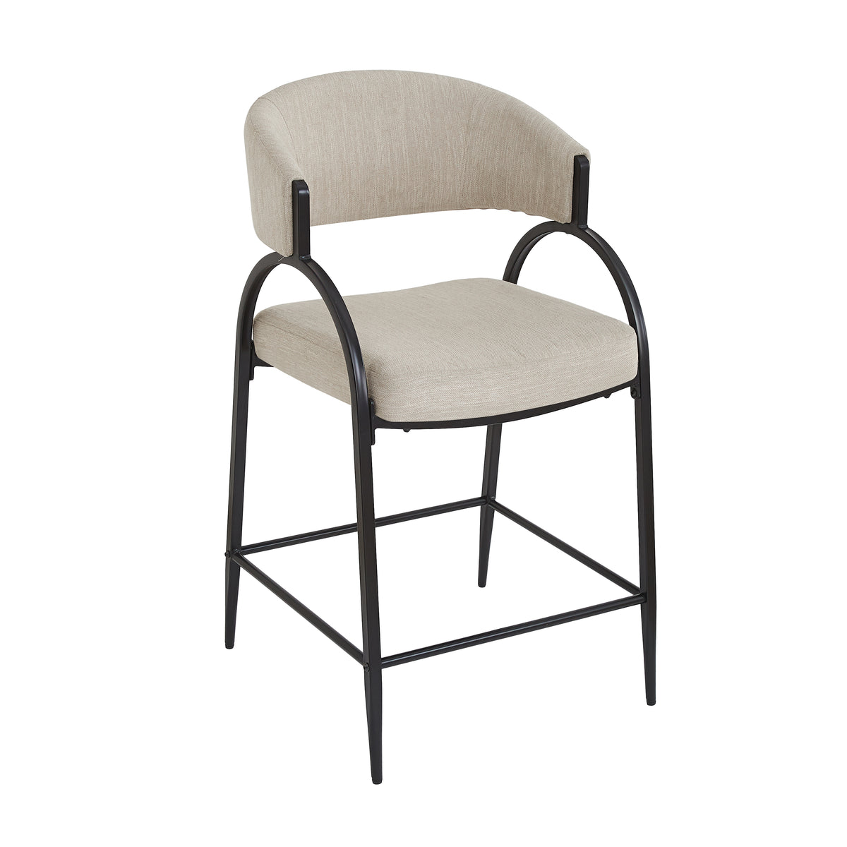Modern Fabric Bar Stools Set of 2 with Black Metal Frame for Kitchen Dining