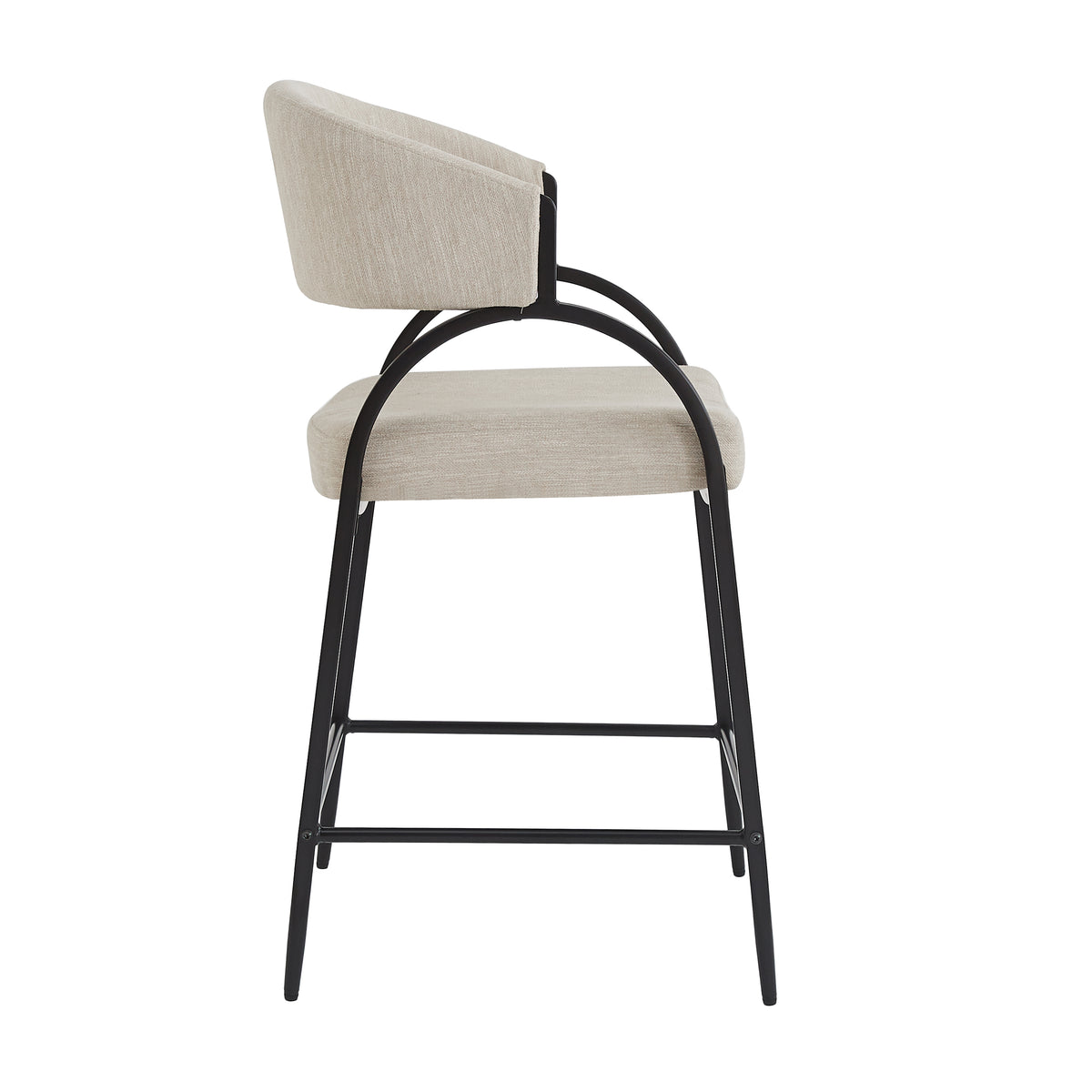 Modern Fabric Bar Stools Set of 2 with Black Metal Frame for Kitchen Dining