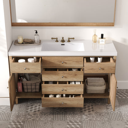 60 Inch Bathroom Vanity with Storage - Natural Wood