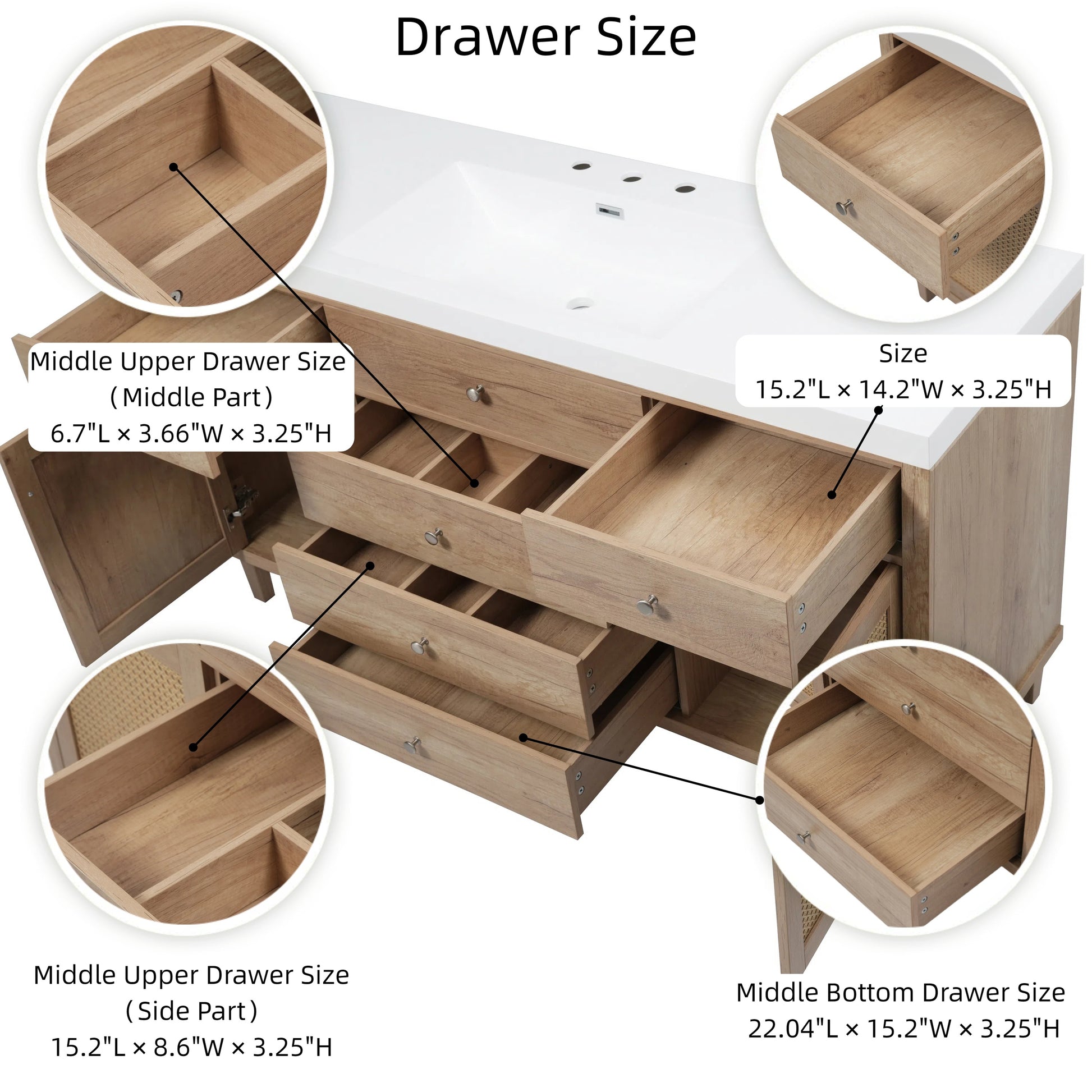 60 Inch Bathroom Vanity with Storage - Natural Wood