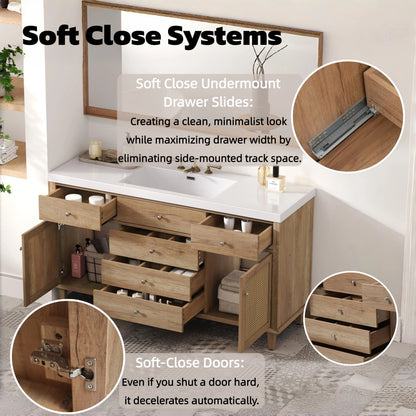 60 Inch Bathroom Vanity with Storage - Natural Wood