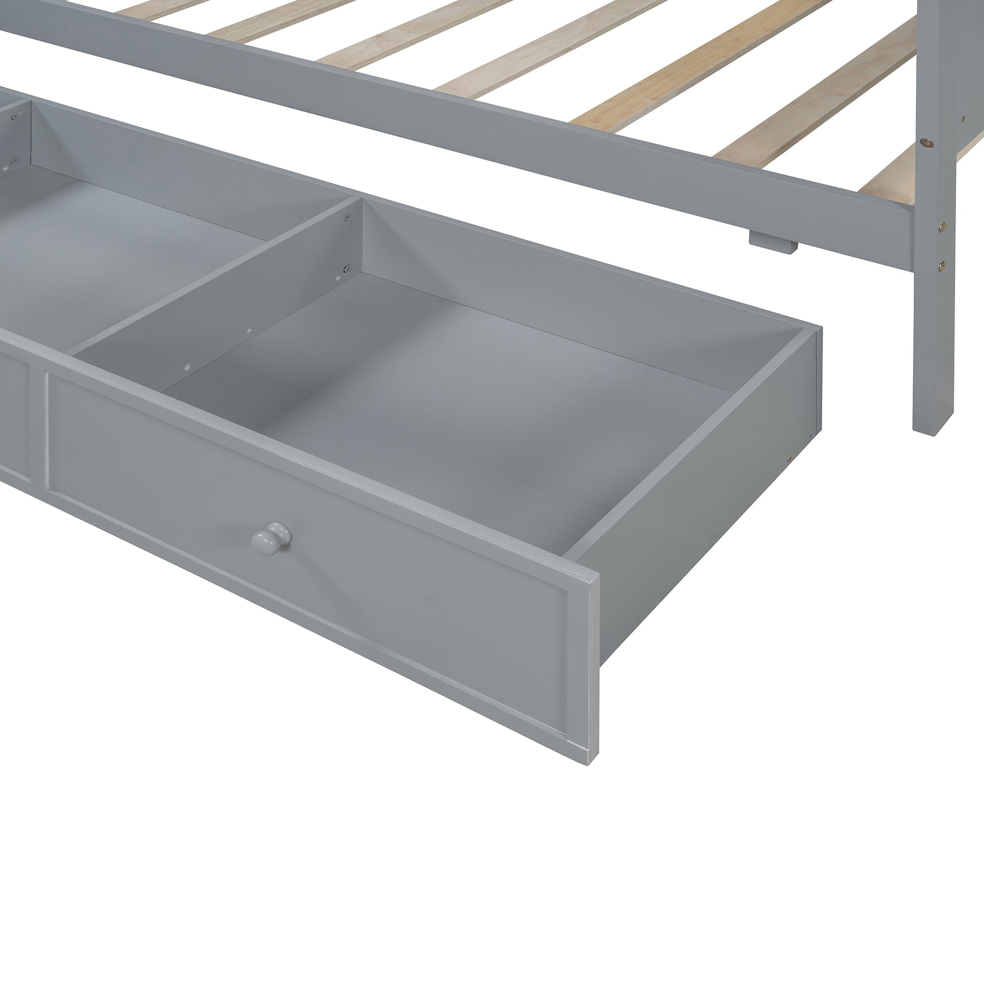 Twin Size Gray Wood Bed Frame with Drawers & Desk for Bedroom