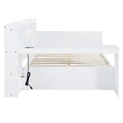 Full Size Wooden Daybed with Drawers & Desk - White