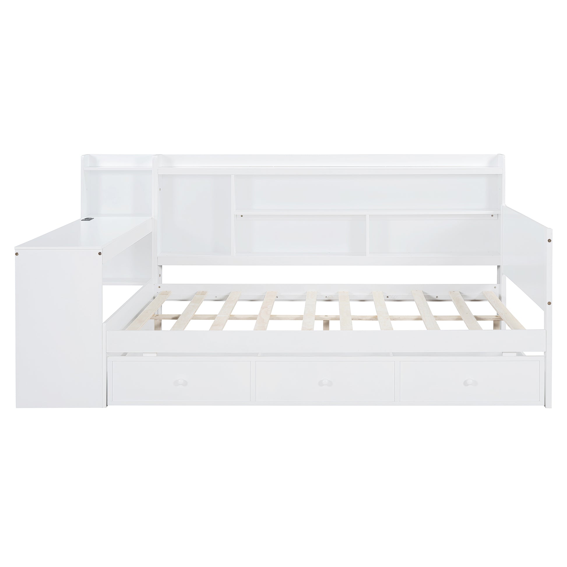 Full Size Wooden Daybed with Drawers & Desk - White