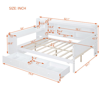 Full Size Wooden Daybed with Drawers & Desk - White