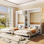 Dual Twin size Wall Murphy Beds with Cabinets and Shelves, White(OLD SKU:N820S00058K)