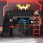 Twin Size Wooden Gaming Loft Bed with Storage Stairs, Desk, Shelves & Pegboard, Black+Red