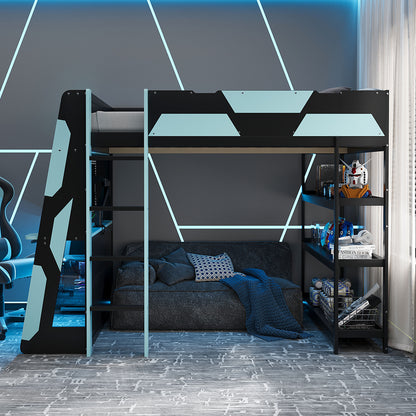 Full Size Gaming Loft Bed with Desk & Storage for Bedroom
