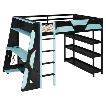 Full Size Gaming Loft Bed with Desk & Storage for Bedroom