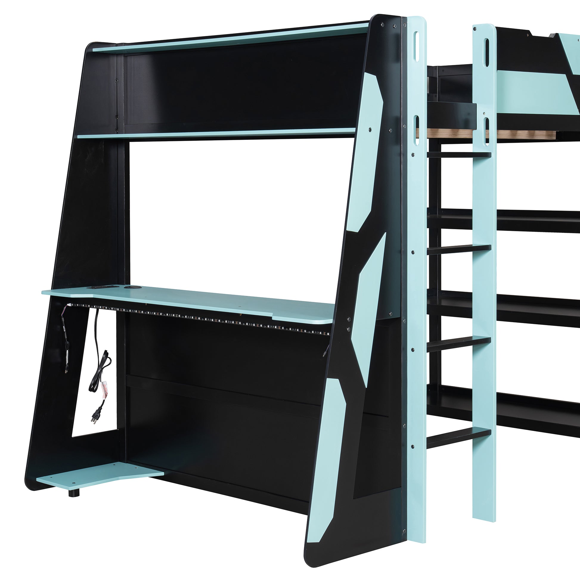 Full Size Gaming Loft Bed with Desk & Storage for Bedroom