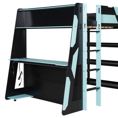 Full Size Gaming Loft Bed with Desk & Storage for Bedroom