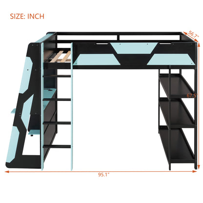 Full Size Gaming Loft Bed with Desk & Storage for Bedroom