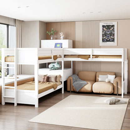 L-Shaped Bunk Bed with Desk - Twin Size, White Wood for Bedroom