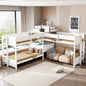 Twin size L-Shaped Bunk Bed with Built-in Desk, 4 Drawers and USB Ports & Power Outlet, White