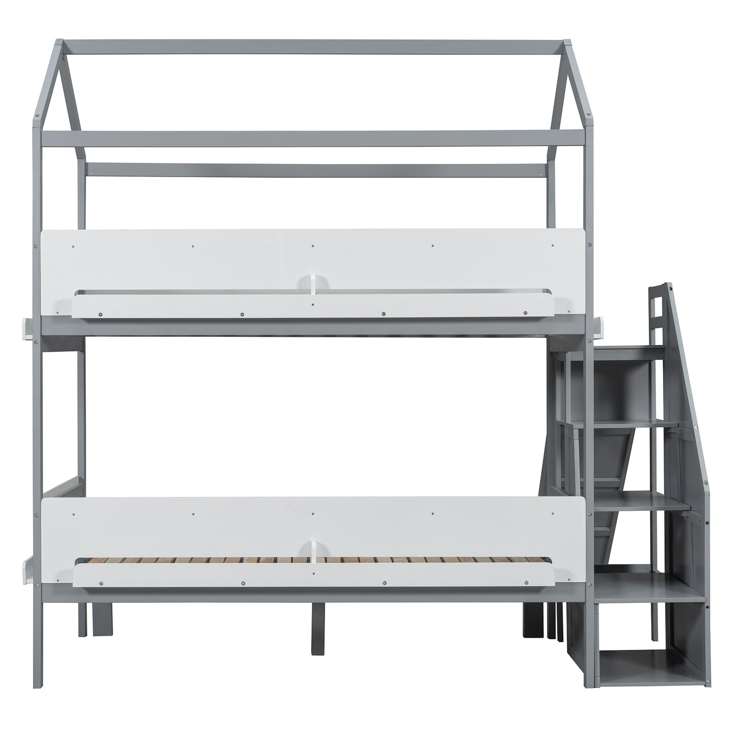 House-Shaped Bunk Bed with Slide - Twin/Full Storage