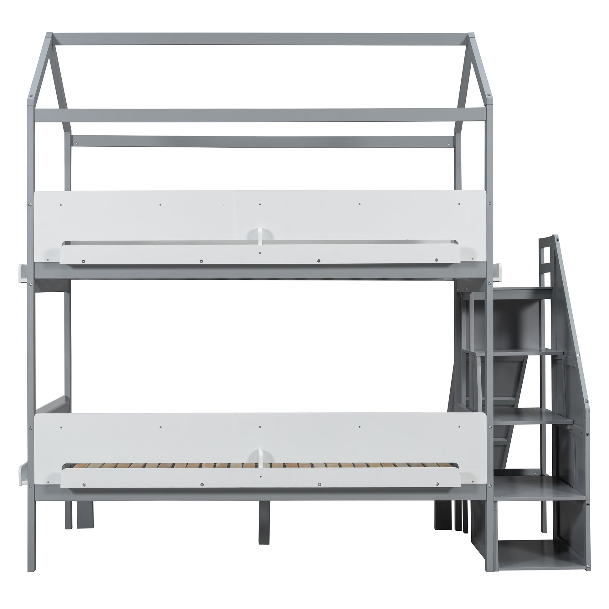 House-Shaped Bunk Bed with Slide - Twin/Full Storage