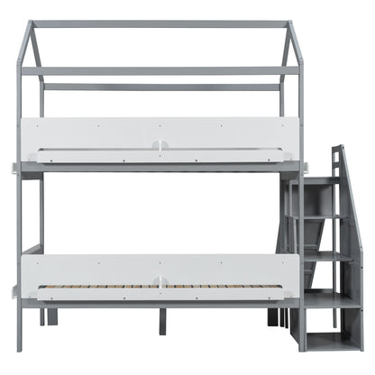 House-Shaped Bunk Bed with Slide - Twin/Full Storage