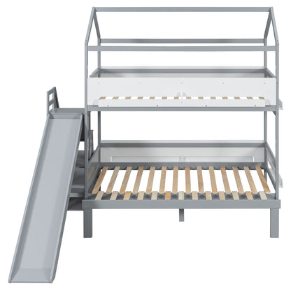 House-Shaped Bunk Bed with Slide - Twin/Full Storage